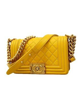 Chanel Shoulder Bag Boy Lambskin Yellow Gold